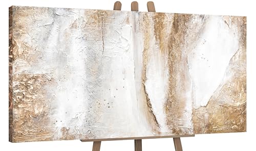 YS-Art Luxus Abstrakt Design Acryl Gemälde auf Leinwand Ästhetik handgemalt Wandbilder Wohnzimmer modern Wohndekor Bilder Büro Gold Beige echte Kunst 200x100 cm von YS