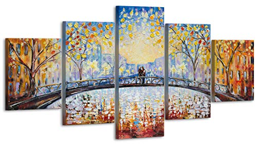 YS-Art Premium | Set | 160x80 cm | Acryl Gemälde Herbst Romanze 2 | Handgemalte Leinwand Bilder | Wandbild Acrylgemälde | Kunst | Leinwand | Unikat | Orange | 5 teilig | (M005) von YS