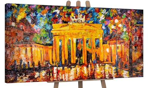 YS-Art XXL Abstrakt Acryl Gemälde auf Leinwand Brandenburger Tor handgemalt Wandbilder Wohnzimmer modernes Design Bilder Berlin echtes Kunstwerk 200x100 cm von YS