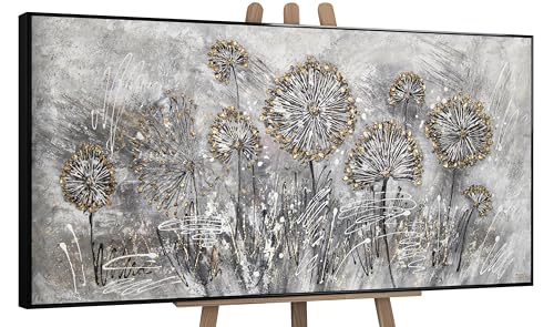YS-Art XXL Abstrakt Acryl Gemälde auf Leinwand Frühlingsblumen handgemalt Wandbilder Wohnzimmer Kinderzimmer Büro moderne Design Bilder echte Kuns mit Rahmen 200x100 cm von YS