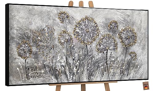 YS-Art XXL Abstrakt Acryl Gemälde auf Leinwand Frühlingsblumen handgemalt Wandbilder Wohnzimmer Kinderzimmer Büro moderne Design Bilder echte Kunst mit Rahmen 120x60 cm von YS