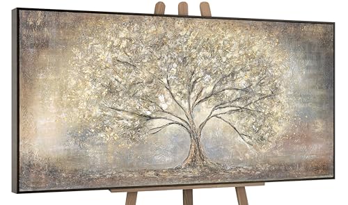 YS-Art XXL Abstrakt Acryl Gemälde auf Leinwand Goldbaum handgemalt Wandbilder Wohnzimmer Kinderzimmer Büro moderne Design Bilder Fengshu echte Kunst mit Rahmen 120x60 cm von YS