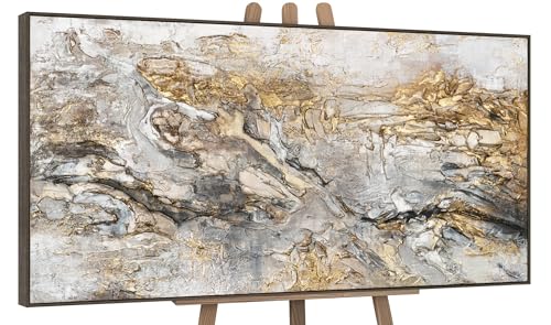 YS-Art XXL Abstrakt Acryl Luxus Design Gemälde auf Leinwand mit Rahmen glühen handgemalte Wandbilder Wohnzimmer modern Wohndekor Bilder echte Kunst 200x100 cm von YS