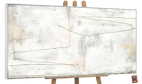 YS-Art Abstrakt Acryl Gemälde auf Leinwand goldene Schleife handgemalt Wandbilder Wohnzimmer modern Wohndekor Bilder Büro Minimalismus echte Kunst mit Rahmen 200x100 cm von YS