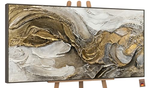 YS-Art Luxus XXL Abstrakt Acryl Gemälde auf Leinwand Unendlichkeit handgemalt Wandbilder Wohnzimmer modern Wohndekor Design Bild Gold echte Kuns 160x80 cm von YS