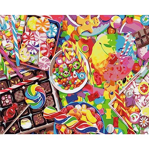 YSCOLOR Malen Nach Zahlen Bunte Süßigkeiten Kuchen Landschaft Handgemalte Wandkunst Diy Bild Nach Zahlen Zeichnung Auf Leinwand 40X50cm von YSCOLOR