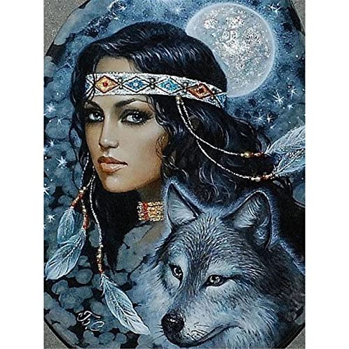 YSCOLOR Diamant Painting 5D DIY Runde Diamant Stickerei Indians & Wolf Diamant Malerei Kreuzstich Bohren Voll Strass Mosaik Dekoration Geschenk 30X40Cm von YSCOLOR