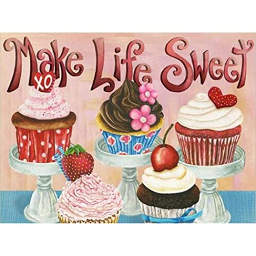 YSCOLOR Diamant Painting Cupcake Diamant Malerei Art Diy 5D Make Life Sweet Dessert Set Erdbeer Kits Für Erwachsene Wanddekoration 30x40cm von YSCOLOR