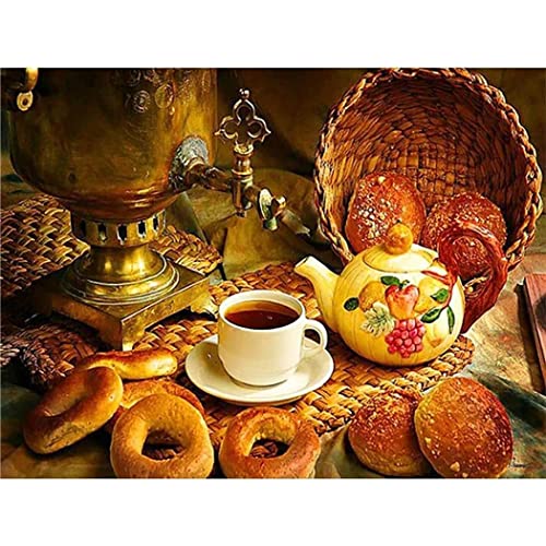 YSCOLOR Diamant Painting Diamant Malerei Kits Für Erwachsene Wasserkocher Kaffee Brot Küche Runde Vollbohrer Kits 5D Diy Kits Diamond Art Kits 30x40cm von YSCOLOR