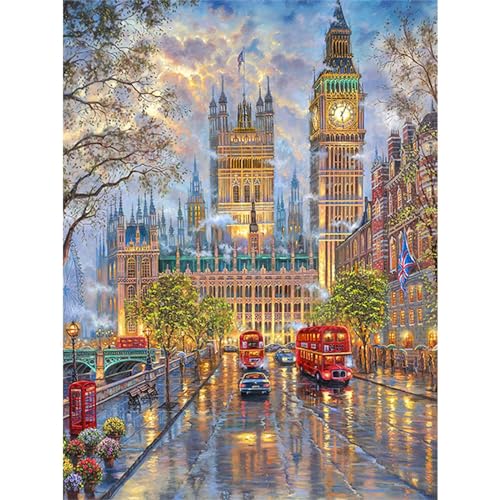 YSCOLOR Diamant Painting Volle Runde Diamant 5D DIY Diamant Stickerei London Street Diamant Malerei Kreuzstich Strass Mosaik Dekoration 30X40Cm von YSCOLOR