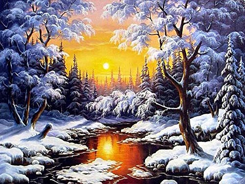 YSCOLOR Diamant Painting Winterlandschaft Fluss Sonne Schnee Bäume 5D DIY Voller Diamanten Stickerei Malerei Strass Mosaik Handwerk Diamant Malerei 30X40cm von YSCOLOR