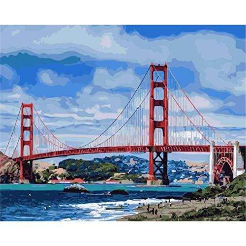 YSCOLOR Malen Nach Zahlen Für Erwachsene Kits Mit Leinwandpinsel Farbe Diy Ölgemälde Wohnkultur Geschenk San Francisco Golden Gate Bridge 40X50cm von YSCOLOR