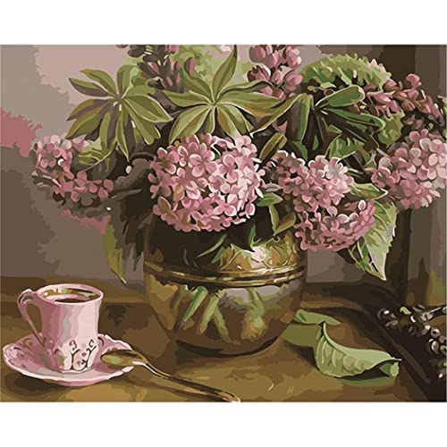 YSCOLOR Rosa Hortensie Diy Malen Nach Zahlen Kits Anfänger Ölgemälde Kunsthandwerk Für Zuhause Wohnzimmer Wanddekoration Geschenk 40X50cm von YSCOLOR