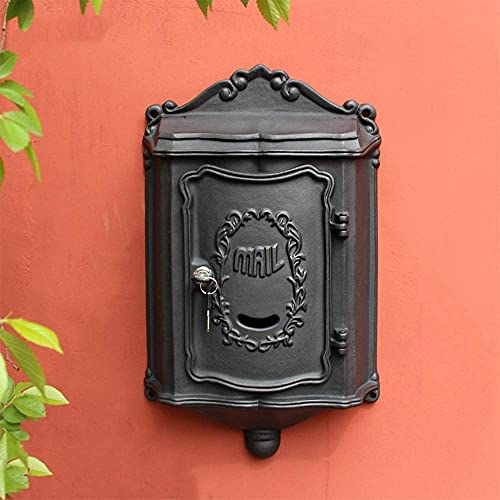 YSDKJ briefkasten anthrazit briefkasten Gusseiserner europäischer Retro-Schmiedeeisen-Villa im Freien an der Wand montierter Briefkasten 1008 (Color:Black) von YSDKJ