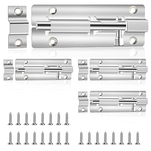 YSDMY 4 Stück Türriegel 100mm Bolzenriegel Silber Riegelschloss mit Schrauben Schlossriegel Türriegel Edelstahl Schieberiegel Schiebeschloss für Badezimmer, Gärten, Innenhöfe, Dachtüren, Fenster, etc von YSDMY