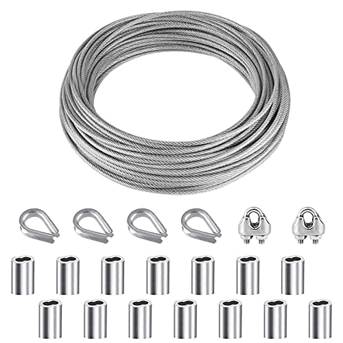 YSDMY Drahtseil Edelstahl 10M Stahlseil Gartendraht 2mm PVC-Ummantelt | Drahtseilklemme M2 Seilklemme | Drahtseil Kauschen 2 mm | Aluminiumhülsen Alu Klemme 2mm von NC