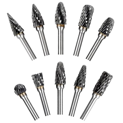 YSDMY Hartmetall Frässtifte Set Hartmetallfräser,10 Stück Wolframcarbid Fräser Schaftfräser mit 3 mm Schaft, 6 mm Schleifkopf，Für Holzbearbeitung, Schnitzen, Polieren, Gravieren, Bohren von YSDMY
