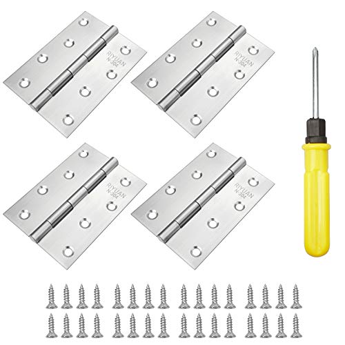 YSDMY Scharniere 4 Stück Tür-Türangeln Schranktür mit 32 Stück Edelstahlschrauben 100 mm Scharnier Edelstahl und 1 Stück Schraubendreher für Fenster Schränke Türen Werkzeugkästen von YSDMY