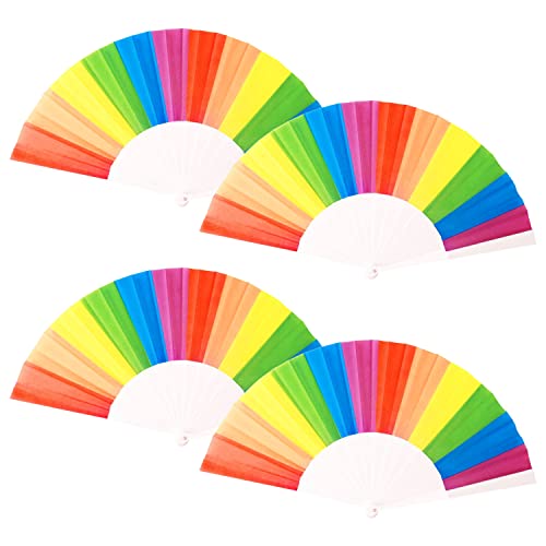 4 Stück Regenbogen-Faltfächer, mit 4 weißen Fächertaschen, hält Regenbogen-Fans für Stolzveranstaltungen, LGBT-Heimdekoration, Bühnenaufführung, Schießrequisiten, Party, Festivalaktivitäten. von YSDYY