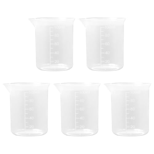 YSDYY 5 Stücke 100 Ml Messbecher, Transparenter Kunststoffmessbecher, Flüssigmesswerkzeug Mit Maßstabsmessbecher, Geeignet Für Labor Und Küche. von YSDYY
