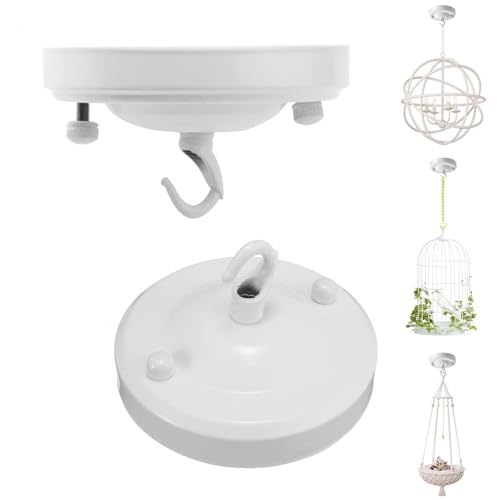 YSGUYILT 2 Stück Deckenrosette mit Haken Deckenbaldachin Weiß Metall Baldachin Lampe Deckenplatte für Hängelampe Baldachin für Kronleuchter Deckenrosette zur Aufhängungan von YSGUYILT