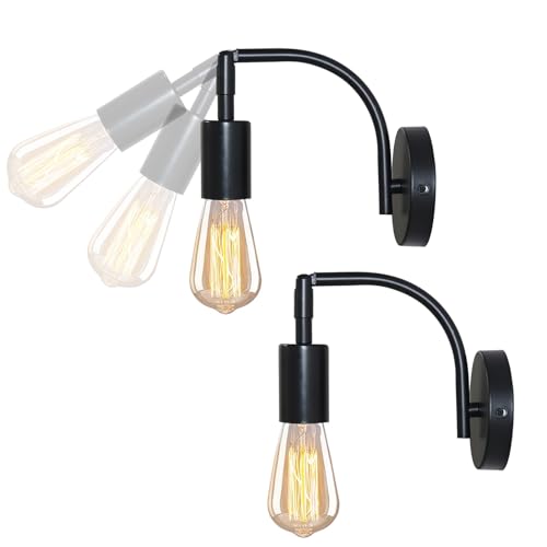 YSGUYILT 2 Stück Wandleuchte Innen Vintage Industrial LED Wandlampe 180° Drehbar Retro Wandleuchten Metall Wandlampe E27 für Wohnzimmer Schlafzimmer Treppenhaus Flur-Schwarz von YSGUYILT