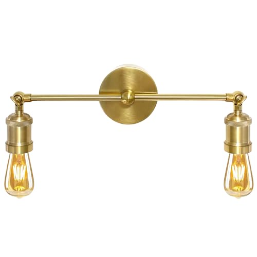 YSGUYILT Wandleuchte Innen Vintage 2 Flammig Wandlampe 180°Drehbar Industrial E27 Wandbeleuchtung Gold Wandlampen Retro für Schlafzimmer Wohnzimmer Esszimmer Treppenhaus KüChen Flur von YSGUYILT