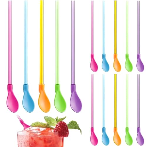15 Stück Strohhalm mit Löffel, 2-in-1-Strohhalm und Löffel, Wiederverwendbare Löffel-Trinkhalme, Bunter Strohhalm-Löffel, für Cocktails, Smoothies, Milchshakes, Milchtee 15 Stück Strohhalm mit Löffel, 2-in-1-Strohhalm und Löffel, Wiederverwendbare Löffel-Trinkhalme, Bunter Strohhalm-Löffel, für Cocktails, Smoothies, Milchshakes, Milchtee von YSHODGU