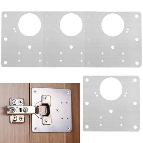 4 Stück Edelstahl Scharnier Reparaturplatten (9x9 cm) mit 24 Schrauben, Küchenscharnier Reparaturplatten, Universelles Reparaturset für Küchenschränke, Türen & Möbel von YSHODGU
