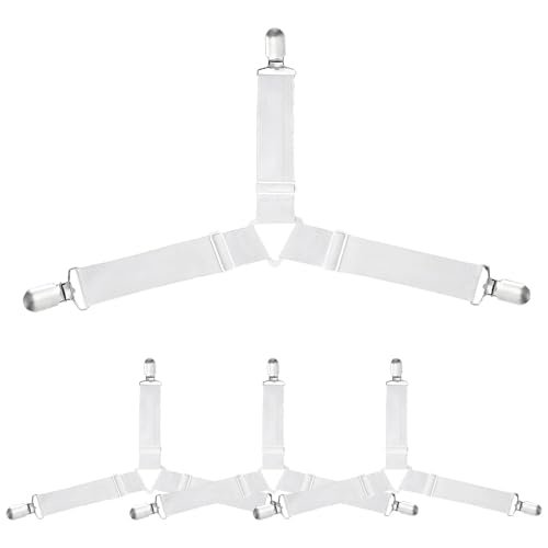 4 Stück Verstellbarer Bettlakenspanner Mit Clip, Bettlakenspanner, Verstellbar Bettlaken Spanner, Elastische Bettlaken Spanngurtebettlakenspanner verstellbar, Elastische Spanngurte Für Bettwäsche von YSHODGU