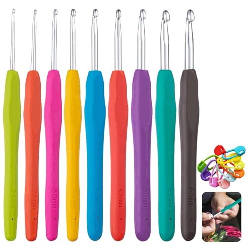 9-tlg. Häkelnadel Set 2,0-6,0 mm Ergonomische Stricknadeln - Häkelnadeln mit Bunter Häkelkopf Inklusive Maschenmarkierer 20 für Anfänger 9-tlg. Häkelnadel Set 2,0-6,0 mm Ergonomische Stricknadeln - Häkelnadeln mit Bunter Häkelkopf Inklusive Maschenmarkierer 20 für Anfänger von YSHODGU