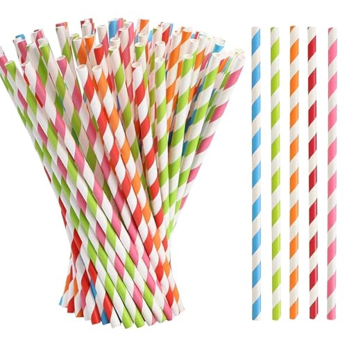 Papier Trinkhalme, 100 Stück Striped Paper Drinking Straws für Partys, Hochzeiten und Anlässe, Party Strohhalme Papier Trinkhalme, 100 Stück Striped Paper Drinking Straws für Partys, Hochzeiten und Anlässe, Party Strohhalme von YSHODGU