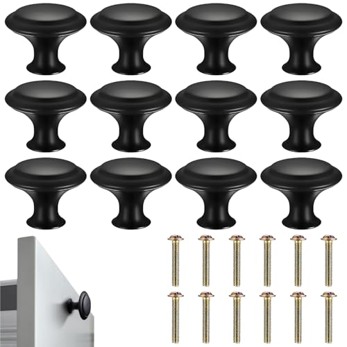 YSHODGU 12 Stück Edelstahl Schrankknöpfe (27mm), Rund Schubladenknopf, Küchenschrankgriff in Schwarz, Küchengriffe Möbelgriffe. von YSHODGU
