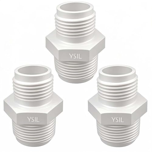 YSIL PVC-auf-Gartenschlauch-Adapter, männlich, 3,2 cm NPT x 1,9 cm GHT Sumpfpumpen-Schlauchadapter für Pools und Sanitär, 3 Stück von YSIL