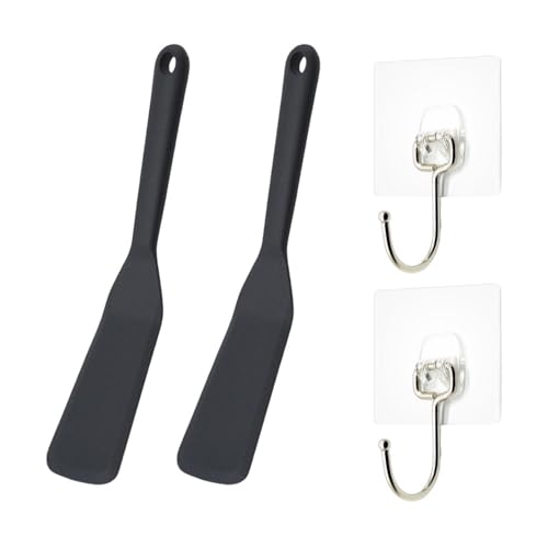 2 Stück Schwarzer Bratspatel, 2 Stück Transparenter Haken, Silikonspatel, Küchen-Kochspatel, Hitzebeständiger Silikon-Silikonspatel, Küchenutensilien von YSJCHEBS