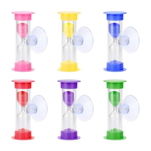 6 Stück 3-Minuten-Sanduhr-Timer, Kinder-Zahnputz-Sanduhr, Mini-Sanduhr Mit Saugnapf, Kunststoff-Timer, Timing-Uhr-Requisiten von YSJCHEBS