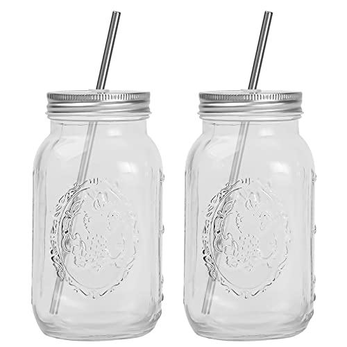 YSJILIDE Trinkgläser mit Deckel und Strohhalm, Mason Jar Trinkglas 2er, Cocktail Gläser Glasbecher,Einmachgläser mit Henkel für Wasser, Kaffee, Cocktail, Soda, Geschenk von YSJILIDE