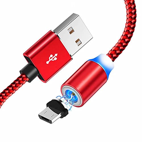 YSJJZRL Magnetkabel, 2 m, magnetisches USB-Mikro-drehbares Rundkabel, langlebiges geflochtenes Nylonkabel mit LED-Anzeige für USB-Mikrogeräte, Rot von YSJJZRL