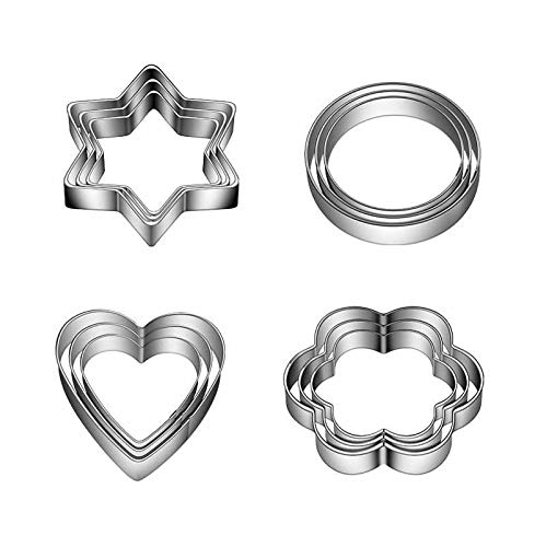 YSJJZRL Mini Gebäck Cookies Cutter, 12 STK Edelstahl Cookie Cutter Herz Stern Kreis Blume geformt Runde Form/Küche Gadgets/Backformen Formen von YSJJZRL