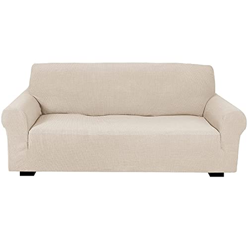 YSLLIOM High Stretch Sofabezug Moderne Sofaüberwurf Jacquard Elastische Sofahusse für Wohnzimmer Protector für Hunde Haustiere (Zweisitzer/2-Sitzer,Beige) von YSLLIOM