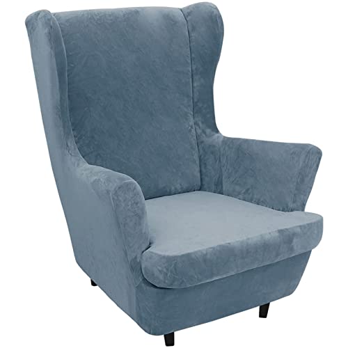 YSLLIOM Samt Optisch Sesselbezug, Sessel-Überwürfe Ohrensessel Überzug Bezug Sesselhusse Elastisch Stretch Husse für Ohrensessel (Grau Blau) von YSLLIOM