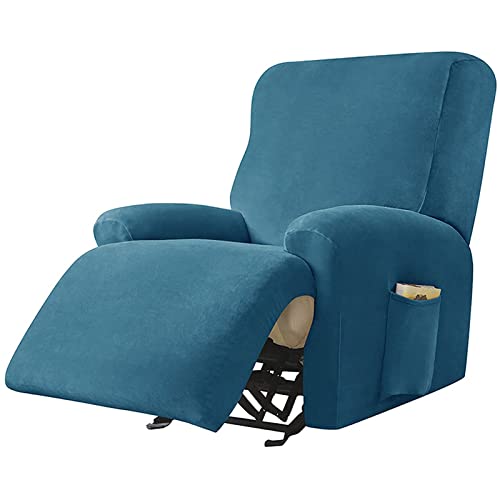 YSLLIOM Samt-Optisch Stretchhusse für Relaxsessel Sesselbezug, Komplett Sesselschoner, Elastisch Bezug für Fernsehsessel Liege Sessel (1-Sitzer,Pfauenblau) von YSLLIOM