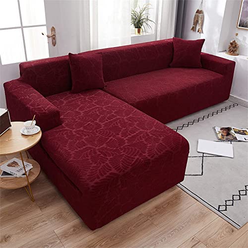 YSLLIOM Sofabezug L Form, Sofaüberwurf für Sektionssofa, 2 Stück Stretch Sofa überzug, Elastische Sofa Abdeckung Couch Schonbezug Komfortabler Stoff (2+3-Sitzer,Weinrot) von YSLLIOM