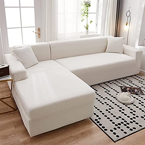 YSLLIOM Sofabezug L Form Stretch Sofahusse Ecksofa Elastisch Eck Stretch-Sofabezug Eckcouch überwurf Weich Stoff Abwaschbar (2-Sitzer + 3-Sitzer,Weiß) von YSLLIOM