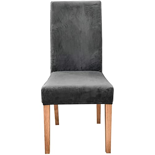 YSLLIOM Velvet Stretch Esszimmerstuhl Hussen, Spandex Plüsch Stuhlhussen Solide Esszimmer Stuhl Protector Home Decor (Satz von 1,Dunkelgrau) von YSLLIOM