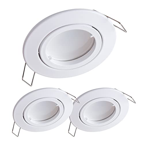 YanFeiYit 3x Premium Ultra Flach Led Einbauleuchte | 5W 230V austauschbares Keramik Modul | Dimmbar | Schwenkbar Einbaustrahler | Matt Weiß rund (Tagesweiße 4000K) von YanFeiYit