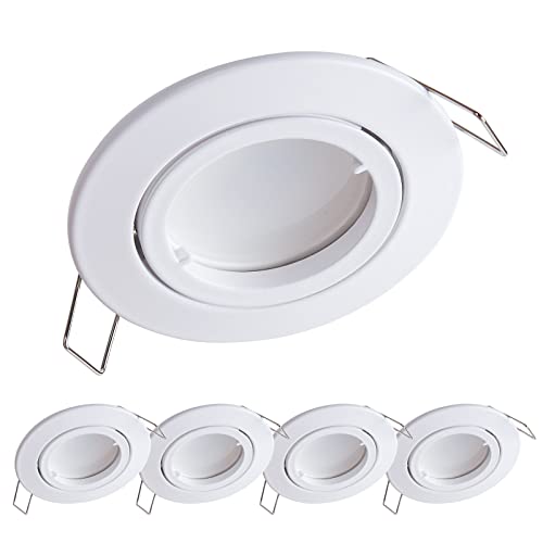 YanFeiYit 5x Premium Ultra Flach Led Einbauleuchte | 5W 230V austauschbares Keramik Modul | Dimmbar | Warmweiß 3000K | Schwenkbar Einbaustrahler | Matt Weiß rund von YanFeiYit