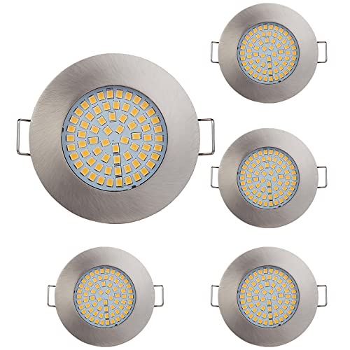 YanFeiYit LED Einbaustrahler 230v extra flach − Inkl. 5x 3.5w 420lm LED Spot − Edelstahl Optik - Austauschbar- Einbauspots Einbauleuchten Einbau led (Rund - warmweiß) von YanFeiYit