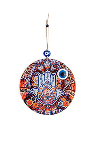 YSN Home Collection Wanddeko Wandschmuck Deko 'Fatimas Hand' Hamsa aus Glas - mit Blauem Auge Nazar Boncuk Talisman von YSN Home Collection