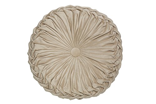 YSN Home Collection - Wunderschönes Kissen Zierkissen Samt Gefühl plissiert mit eleganter Knopfraffung Rund (beige, 1) von YSN Home Collection